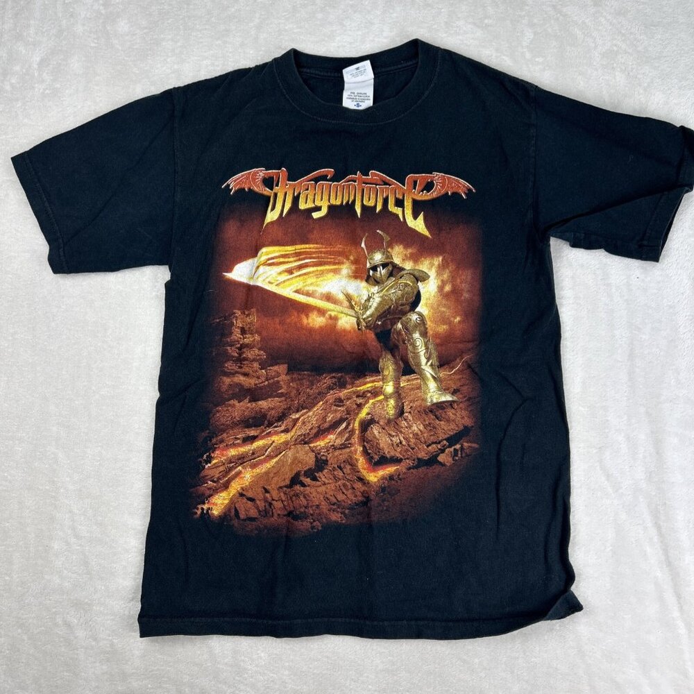 Vintage Dragon Force Power Metal Band Tour T Shirt Size Small Black Anvil Y2K